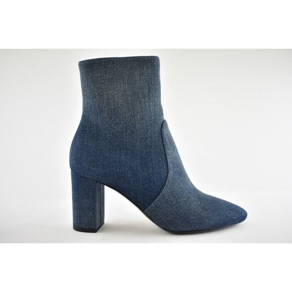 Saint Laurent Lou 75 Blue Jeans Denim YSL Zip Block Heel Ankle Bootie Boot 36.5 - Picture 3 of 12